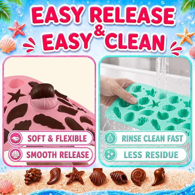 3Pcs Seashell Chocolate Molds, Ocean Themed Cake Baking Molds for Candy Fondant, 24-Cavity Silicone Mold for Cookies, Cupcake Toppers and DIY Cake Decorating - Image 5