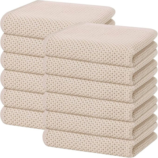 Homaxy 100% Cotton Waffle Weave Kitchen Dish Towels 12-Pack, Beige | 13 x 28 Inches, Ultra Soft Absorbent Dish Towels, Quick Drying Cleaning Towels by Homaxy