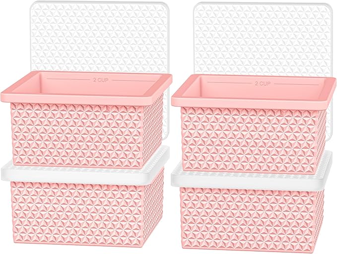 Silicone Freezer Tray with Lid-Stackable Soup Freezer Container Molds,2-Cup Ice Cube Trays for Perfect Portion Control,Food Storage & Meal Prep,Oven & Dishwasher Safe-4 Pack