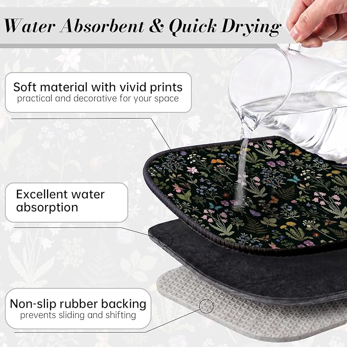 Forest Aesthetics Dish Drying Mat for Kitchen Counter Coffee Bar 18x24 in | Decorative Non Slip Absorbent Kitchen Dishes Drainer Mat, with Anti-slip Rubber Backing & Hanging Loop, for Sink, Home Gift - Image 4