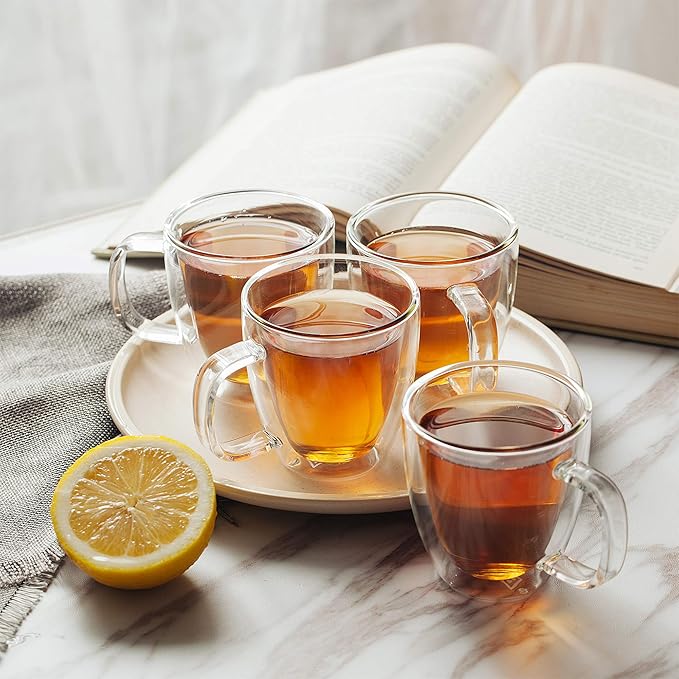 BTaT- Insulated Coffee Mug, Large, Set of 4 (16oz, 500ml), Double Wall Glass Coffee Cups, Glass Coffee Mug, Christmas Gifts