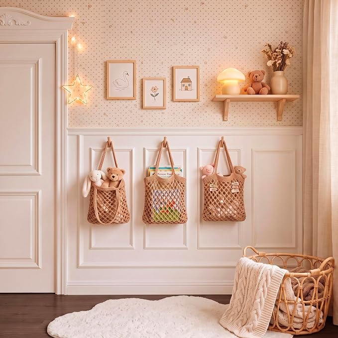 Honeydak Boho Decor Hanging Wall Baskets for Kitchen 3 Pack Teardrop Baskets with Hooks Storage Fruit Onion Vegetable Potato for Home(Dark Brown,Mesh,Cotton Rope) - Image 6