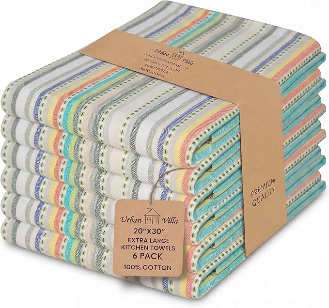 Urban Villa Kitchen Towels Cotton Dish Towels 20”x30” (Set of 6) Beige by CottonTrends