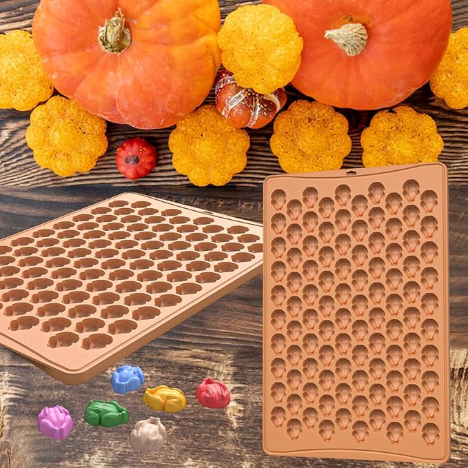 Fall Silicone Molds 100-Cavities 3D Turkey Chocolate Mold Thanksgiving Theme Chocolate Candy Moulds Homemade Cute Chocolate Mold for Autumn Party Harvest Theme Candy Pudding Jelly Making