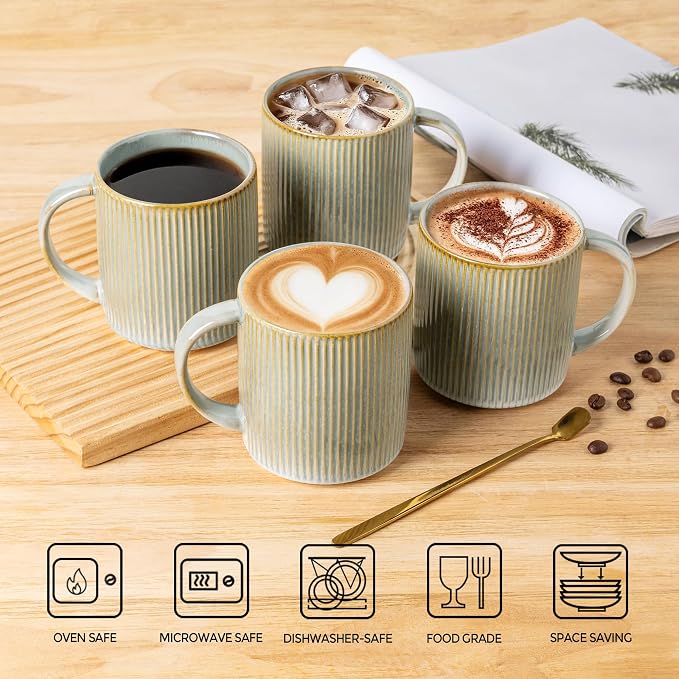 theterra Ceramic Coffee Mugs Set of 6, 14.2 oz Coffee Cups with Handle | Handmade, Suitable for Latte, Tea, Milk, Beer & Hot Cocoa, Desert Sage - Image 4