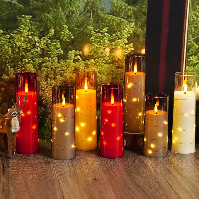 Sasigeiaa Flameless Candles with Embedded Star String - Battery Operated LED Candles, with Remote,12 Gold Flickering Candles for Christmas, Weddings, Home Decor & Party,(D 2.3"×H 5" 6" 7") - Image 6