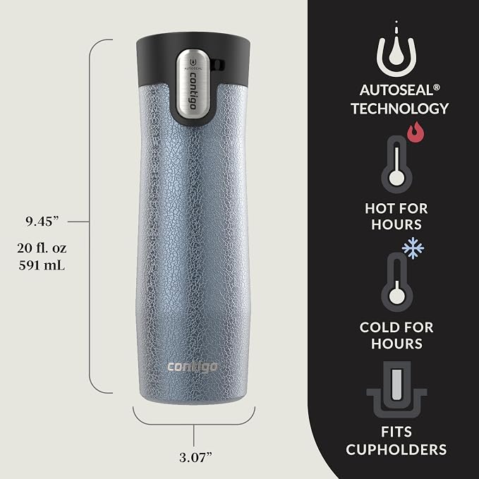 Contigo® AUTOSEAL® West Loop Vacuum-Insulated Stainless Steel Travel Mug with Easy-Clean Lid, 20 oz, 2 pack, Crystal Lakeside; Crystal Agave - Image 2