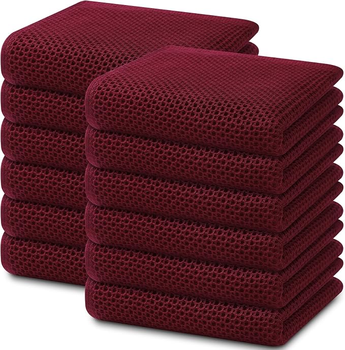 Homaxy 100% Cotton Waffle Weave Kitchen Dish Towels 12-Pack, Burgundy | 13 x 28 Inches, Ultra Soft Absorbent Dish Towels, Quick Drying Cleaning Towels by Homaxy