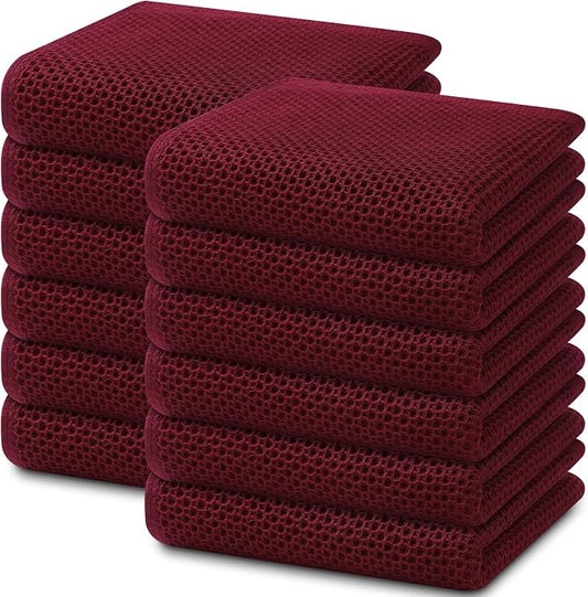 Homaxy 100% Cotton Waffle Weave Kitchen Dish Towels 12-Pack, Burgundy | 13 x 28 Inches, Ultra Soft Absorbent Dish Towels, Quick Drying Cleaning Towels by Homaxy