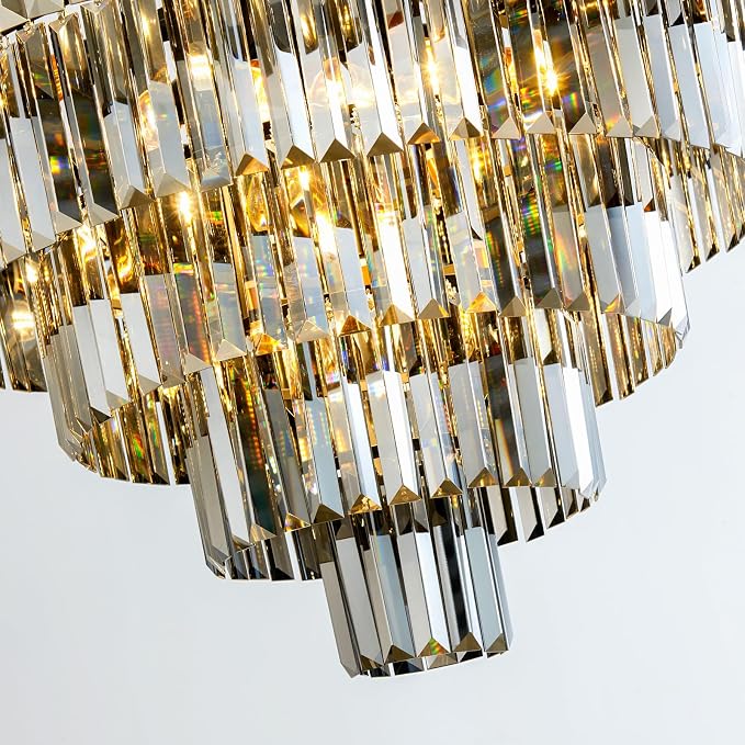 Smoke Gray Crystal Chandelier Modern Large Dining Room Light Fixture | 30''Big Black Round Chandelier,5-Tier K9 Crystal Luxury High Ceiling Pendant for Living Room,Kitchen,Foyer,Staircase,Entryway - Image 4