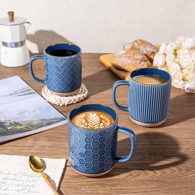 GBhome Large Coffee Mugs Set of 6, 16oz Handmade Stoneware Coffee Mugs Set with Large Handle for Cappuccino/Latte/Tea/Hot Cocoa, Dishwasher & Microwave Safe, Moonlight Blue - Image 5