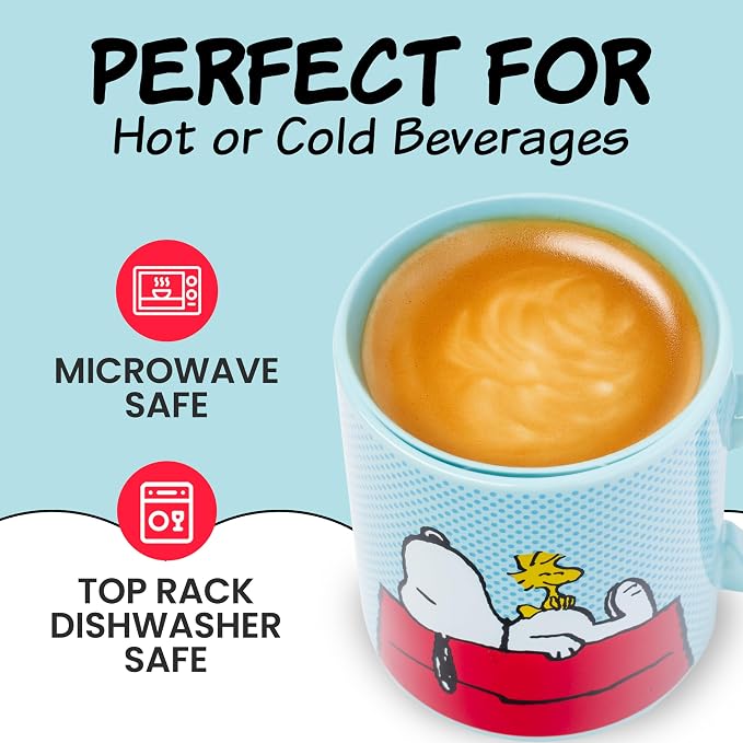 Silver Buffalo Peanuts Snoopy and Woodstock on House, Ceramic Mug, 20oz | Blue Dot Background, Coffee Cup, 0.59 Liters - Image 3