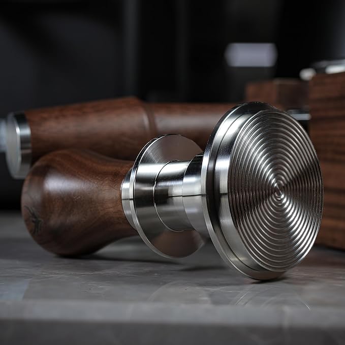 Complete 51mm Espresso Machine Accessories Kit – Walnut Handle Tamper, Coffee Distributor, WDT Tool, Knock Box, and Tamping Station