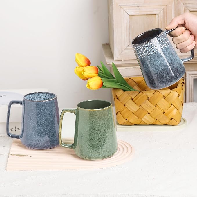 Large Ceramics Coffee Mugs,24 OZ,With Spoon And Wooden Lid,For Coffee,Tea,Cocoa,Large Handle Design,Microwave And Dishwasher Safe(Color:24 oz green set) - Image 6