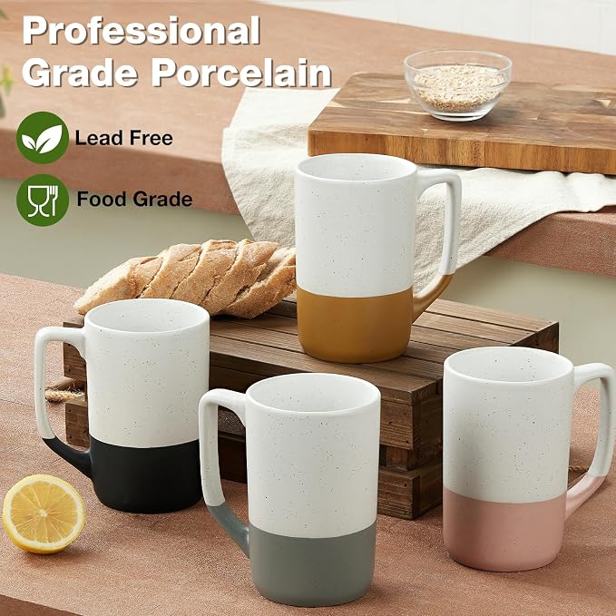 Large Ceramic Coffee Mug Set of 4, 16 oz Tea Cups with Handle, Porcelain Mug for Latte, Hot Tea, Cappuccino, Milk, Cocoa, Microwave & Dishwasher Safe Cups for Men Women Mug Lovers, Housewarming Gift - Image 4