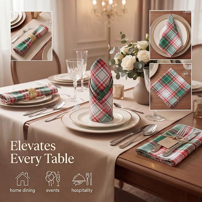 Urban Villa Cloth Napkins Cotton 20x20 (Set of 12) Christ Check - Image 2