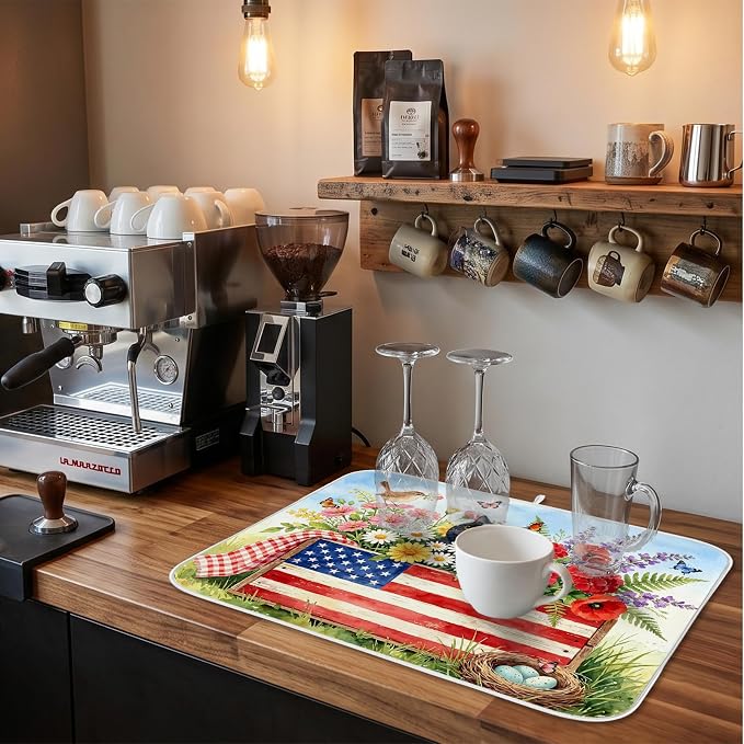 Patriotic Cats Dish Drying Mat for Kitchen Counter Coffee Bar 18x24 in | Decorative Non Slip Absorbent Kitchen Dishes Drainer Mat, with Anti-slip Rubber Backing & Hanging Loop, for Sink, Home Gift - Image 6