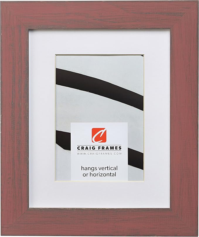 Craig Frames 14x18 Red Picture Frame Matted to 10x13, Rustic Wall Decor | A lightweight, shatter resistant acrylic front, made in the USA for a gallery display by CraigFrames