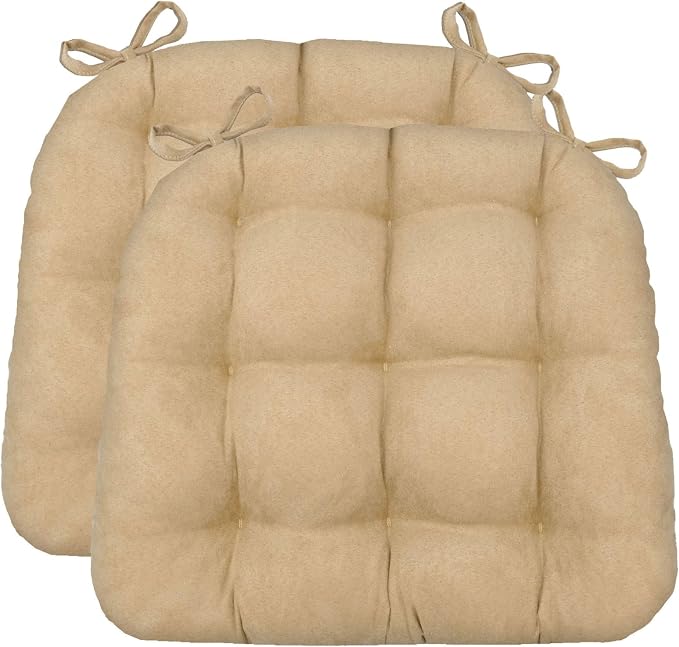 Barnett Home Decor Microsuede Dining Chair Cushions, 16.5 x 18, Pack of 2 – Camel (Tan) – Reversible, Machine Washable by BarnettHomeDecor