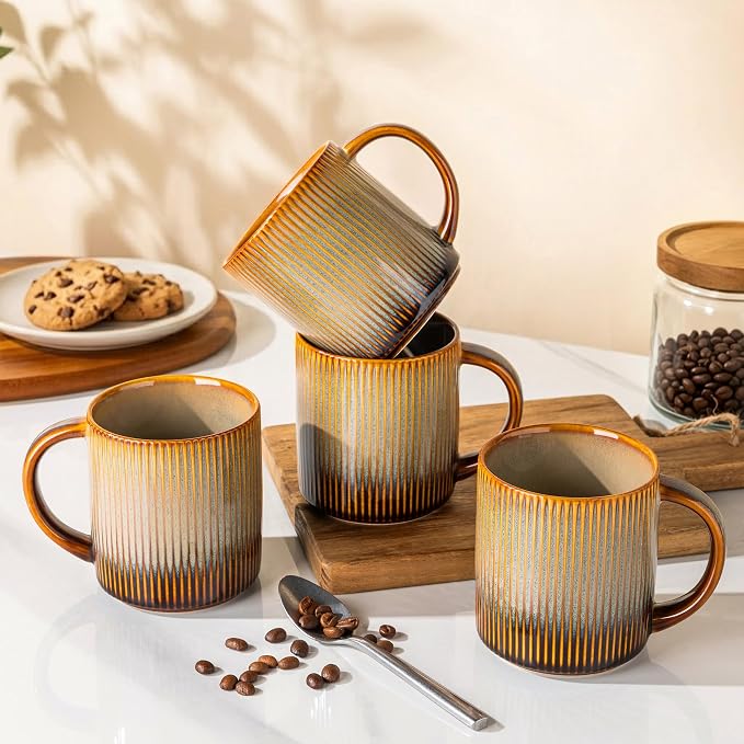 theterra Ceramic Coffee Mugs Set of 6, 14.2 oz Coffee Cups with Handle | Handmade, Suitable for Latte, Tea, Milk, Beer & Hot Cocoa, Creamy Amber - Image 4
