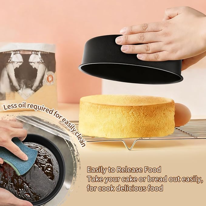 P&P CHEF 7 Inch Cake Pan Set of 3, Non-Stick Round Cake Pans | Round Cake Tins for Tier Smash Cakes, Baking Pans Set & Essential Bakeware, Stainless Steel Core & Leak-Proof - Image 5