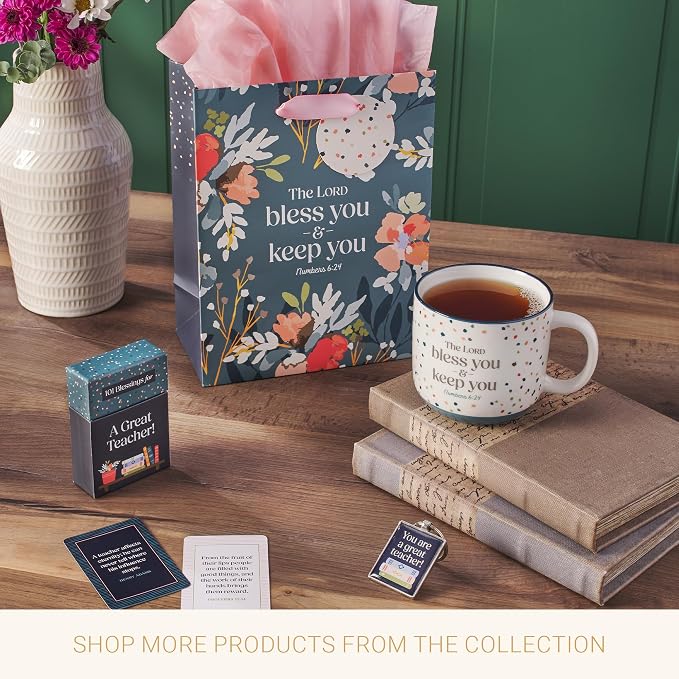 Christian Art Gifts Large Inspirational Ceramic Coffee & Tea Scripture Mug for Women & Men: Lord Bless You & Keep You Encouraging Bible Verse Novelty Cup, Multicolor Confetti Theme, White/Blue, 14 oz. - Image 8