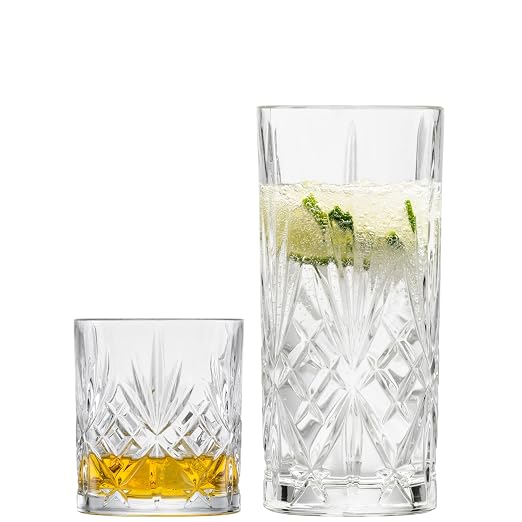 SCHOTT ZWIESEL Show Glasses Set of 8, 4 Graceful Long Drink Glasses and Whisky Glasses with Relief Dishwasher Safe Crystal Glasses (Item No. 121881), Crystal by Unknown