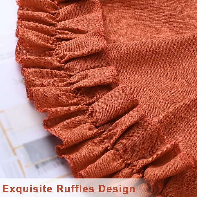 Likiyol Linen Valances for Windows Farmhouse Ruffle Swag Valance Rustic Country Window Valances Light Filtering Kitchen Curtains Rod Pocket Valance Curtains for Bathroom Cafe, Orange, 60" W x 36" L - Image 7