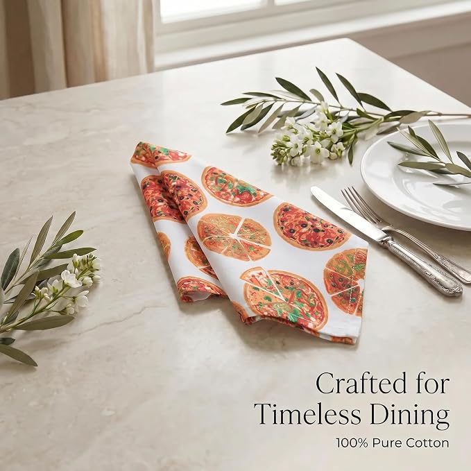 Urban Villa Cloth Napkins Cotton 20x20 (Set of 12) Pizza-Print - Image 8