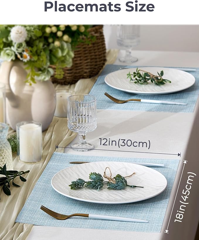 Leetaltree Soft Sky Blue Woven Placemats Set of 24 - Heat Resistant Non-Slip Place mats for Dining Table, Washable Durable PVC Vinyl Woven Table Mats(Sky Blue, 24) - Image 4