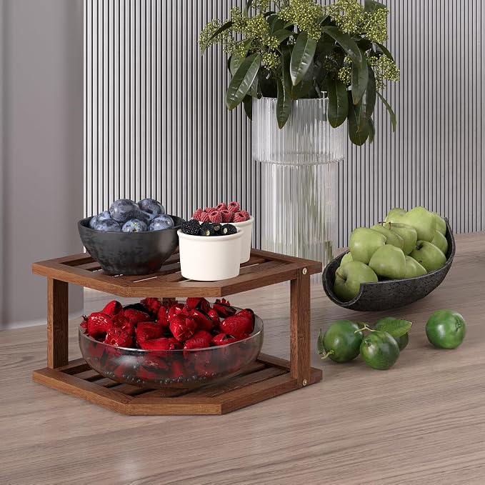 VERTORGAN 2 Tier Bamboo Plate Organizer,Corner Shelf for Kitchen(Brown | Pantry Storage,Dish Rack,Spice Rack,Corner Organizer,Kitchen Counter Shelves,Kitchen Storage,Holds Plates - Image 5
