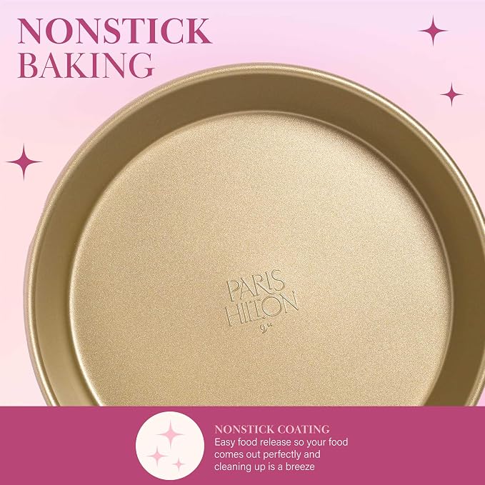 Paris Hilton Nonstick Carbon Steel Bakeware Collection, 9-Inch Round Cake Pan, Dishwasher Safe, Made without PFOA and PFAS, Pink Champagne Two-Tone - Image 3