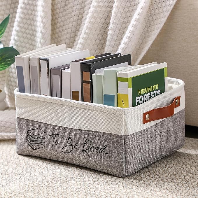 Marsui Book Lover Gifts TBR Book Storage Basket to Be Read List Storage Bin Bookish Accessories Bookworm Gift for Club Members Student Teacher Reading Accessories (White and Gray,Tbr) - Image 7
