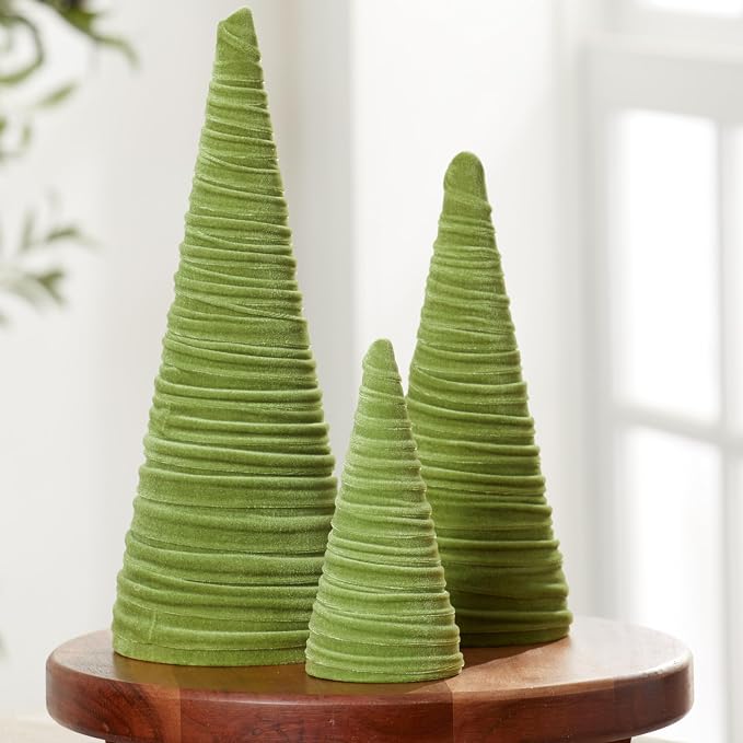 Your Heart's Content Fern Velvet Trees Set of 3, Woodland Navidad Mantel Accent, Nursery Decor, Modern Valentine Tree, Tabletop Centerpiece, Winter Green Bookshelf (Fern) - Image 2