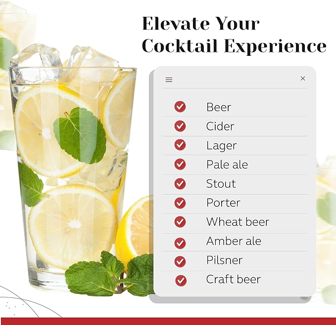 Bulk Classic Premium Beer Pint Glasses 16 Ounce – Set Of 12 Highball Cocktail Mixing Glass – Perfect for Cold Beverages, Soda, Water - Used in Bar, Restaurant - Image 3