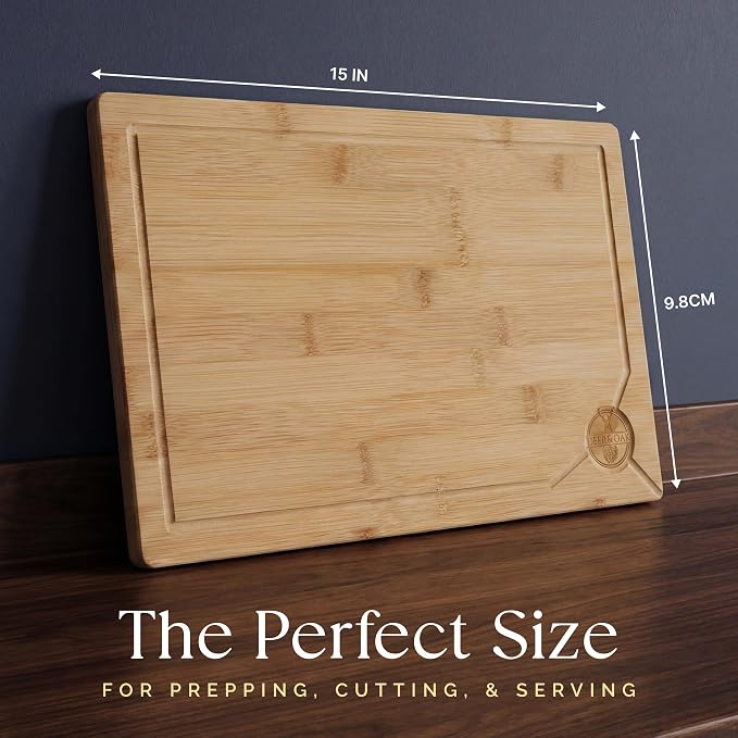 Deer & Oak Large Bamboo Chopping Board 15" x 9.8" x 0.8", Premium Wooden Kitchen Cutting Board for Meat & Vegetables, Pre-Oiled, Water Resistant, Knife-Friendly - Image 5