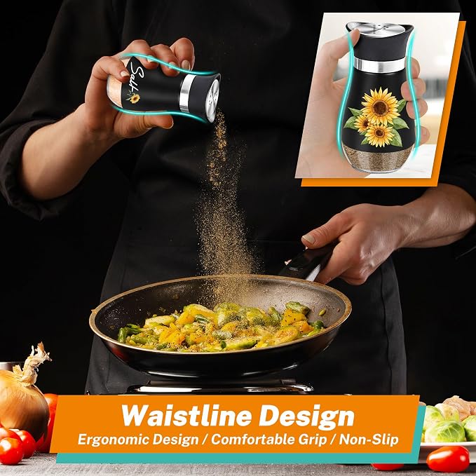 Black Sunflower Salt and Pepper Shakers - 4 oz Farmhouse Kitchen Set | Sunflower Design Adds Farmhouse Charm to Kitchen Tables and Holiday Decor for Housewarming, Thanksgiving and Christmas. - Image 5