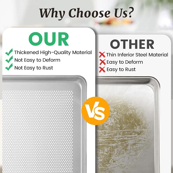 12 Pack Half Size Aluminum Baking Sheet Pan, 18 x 13 in | NSF, Aluminum Commercial Cookie Sheets, Non-Stick, Oven Safe Up to 500℉ - Image 4