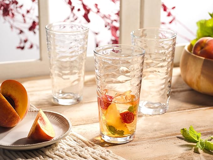 Glaver's Hammered Glass Cups. Cocktail Drinking Glasses Set of 6 Tall Kitchen Glasses, 17 oz Water Glassware For Bar, Juice, Beer, Iced Tea, Everyday Cordial Glasses Drinkware. - Image 4