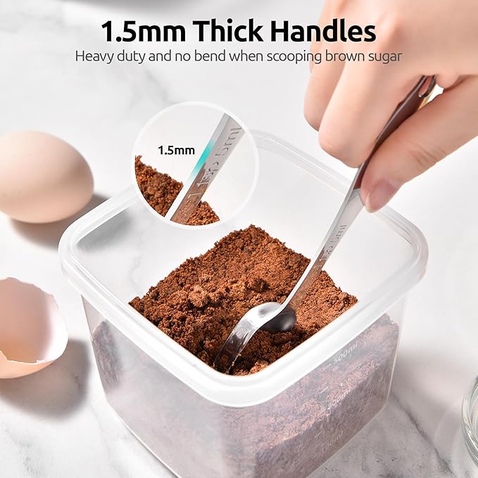 U-Taste Narrow Square Measuring Spoons: 18/8 Stainless Steel Kitchen Measure Teaspoon Tablespoon with Leveler, Polygon Rectangular Metal Jar Scoop for Baking Cooking, Coffee, Spice, Powder (Set of 8)