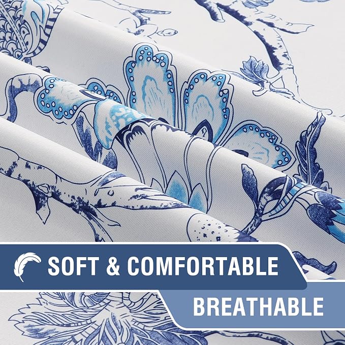 H.VERSAILTEX Blackout Curtain Valances for Kitchen Window/Living Room/Bathroom Privacy Added Rod Pocket Home Decoration Winow Valance, 52" W x 18" L, Flroal in Blue and White - Image 4