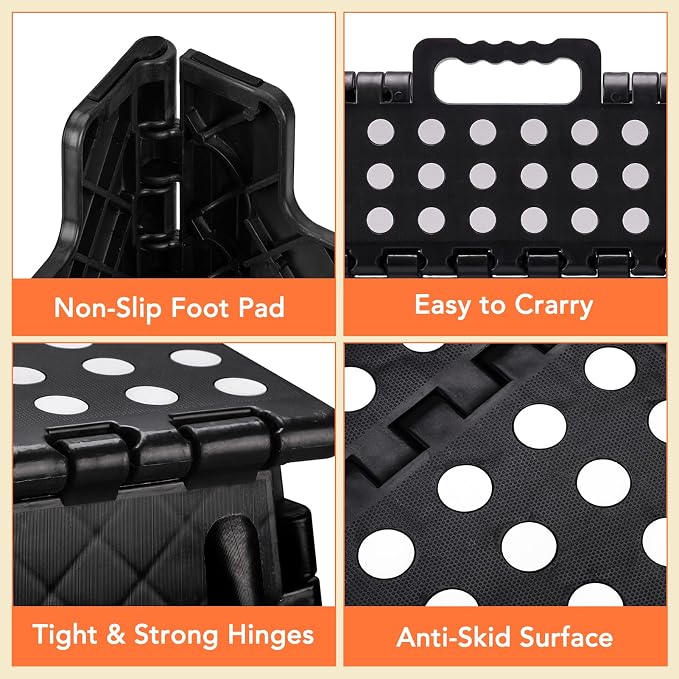 ACSTEP 9 Inch Folding Step Stool, 15 Inch Extra-Wide, 300 lbs, Black | Non-Slip Heavy Duty Foldable Step Stool for Kids and Adults, Extra-Wide for Comfort and Stability, for Bathroom and Kitchen - Image 4