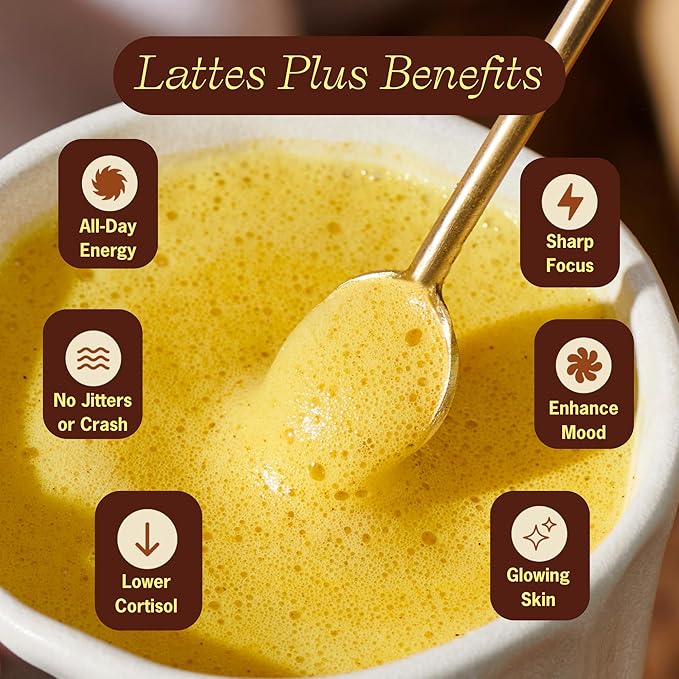 Clevr Blends Turmeric Powder, Golden Milk Instant Latte Mix, Superfood Powder with Oat Milk, Lions Mane, Reishi Mushroom, Organic Spices, Coconut Cream, Ashwagandha, Serve Hot or Iced, (14 Lattes)