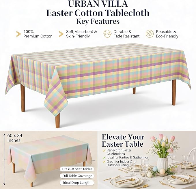 Urban Villa Tablecloth Cotton Tabletop 60x84 (6-8 Seats) Easter Checks - Image 4