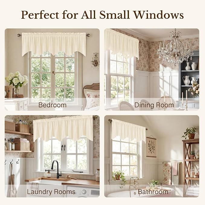 Ivory White Valance for Windows 52x18 Inch 1 Panel | Elegant Wavy Kitchen Curtains for Small Window, Privacy Small Window Treatments for Bedroom, Nursery - Image 6
