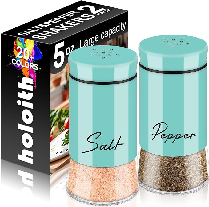 Teal Salt and Pepper Shakers Set,5 oz Turquoise Kitchen Decor | Accessories Farmhouse Gadgets Table Housewarming Gift for Kitchen Cooking Table, RV, Camp,BBQ Refillable Design by Holoith