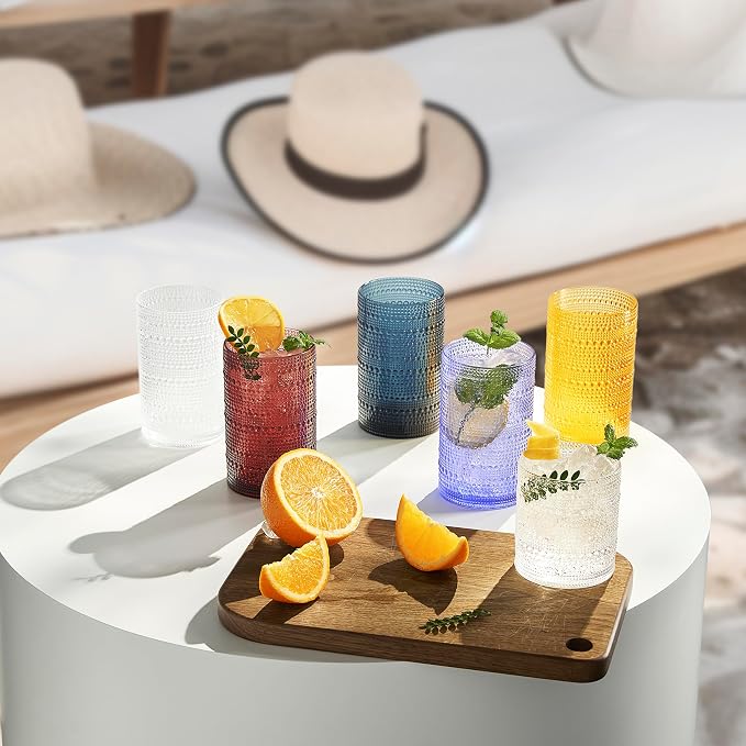 Khen Plastic Hobnail Drinking Highball Glasses Set of 6 Clear Color Cups 14oz, Shatterproof & Unbreakable Acrylic Beaded Design, BPA-Free, Dishwasher Safe Indoor/Outdoor Drinkware for Water, Cocktails - Image 5
