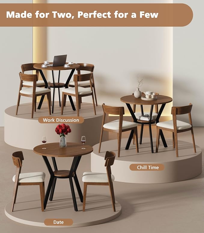 MECHYIN 31.5" Round Dining Table for 2-4, Farmhouse Small Kitchen Table with Storage, Space Saving Circle Table, Rustic Wood Dining Room Tables with Metal Legs for Kitchen, Dining Room, Apartment - Image 5