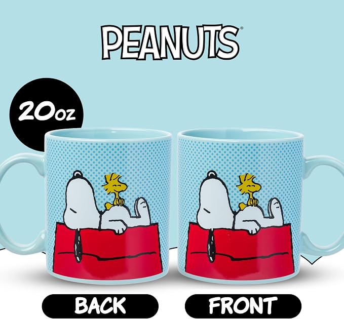 Silver Buffalo Peanuts Snoopy and Woodstock on House, Ceramic Mug, 20oz | Blue Dot Background, Coffee Cup, 0.59 Liters - Image 2