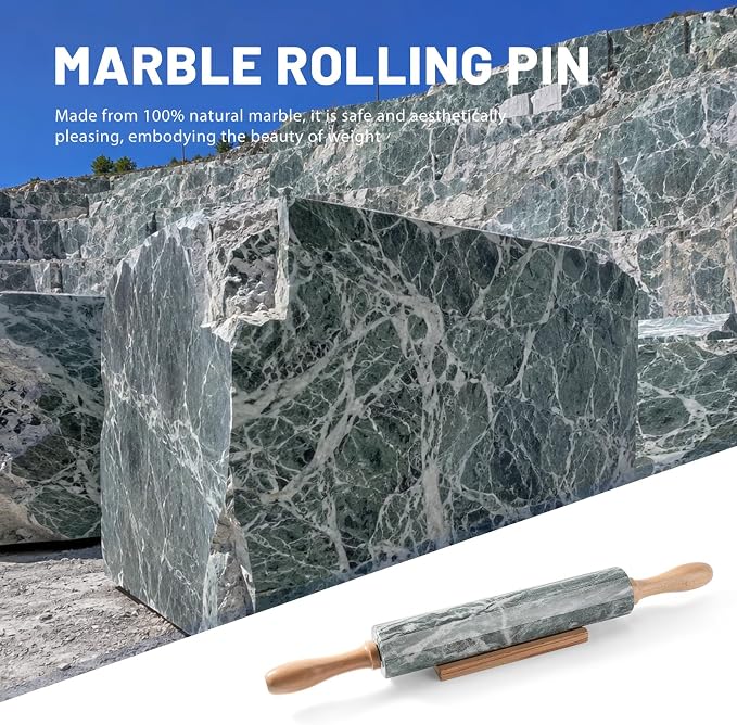 Natural Green Marble Rolling Pin, Non-Stick Polished Dough Roller, Pasta, Dumpling, Fondant, Pie Crust, Bread, Pizza Dough, Kitchen Baking Pastry Tools - Image 2